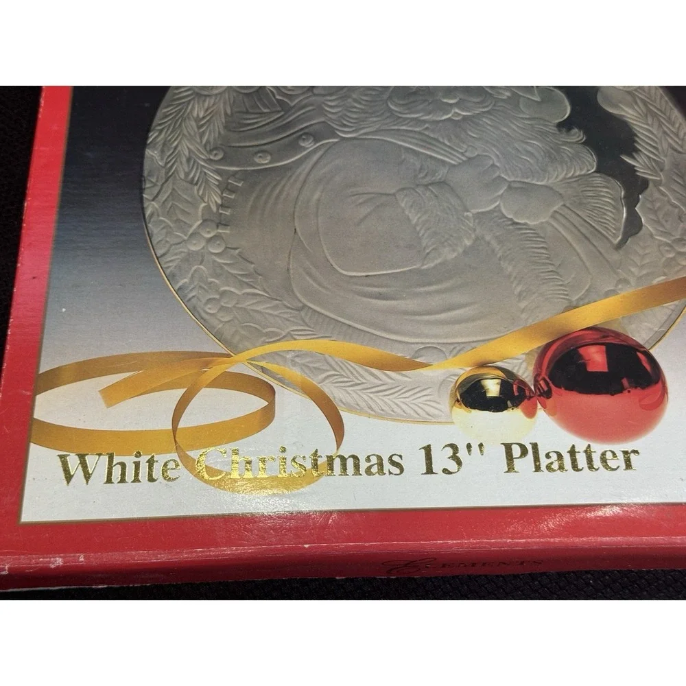 White Christmas Platter By Elements Gold Rim 13